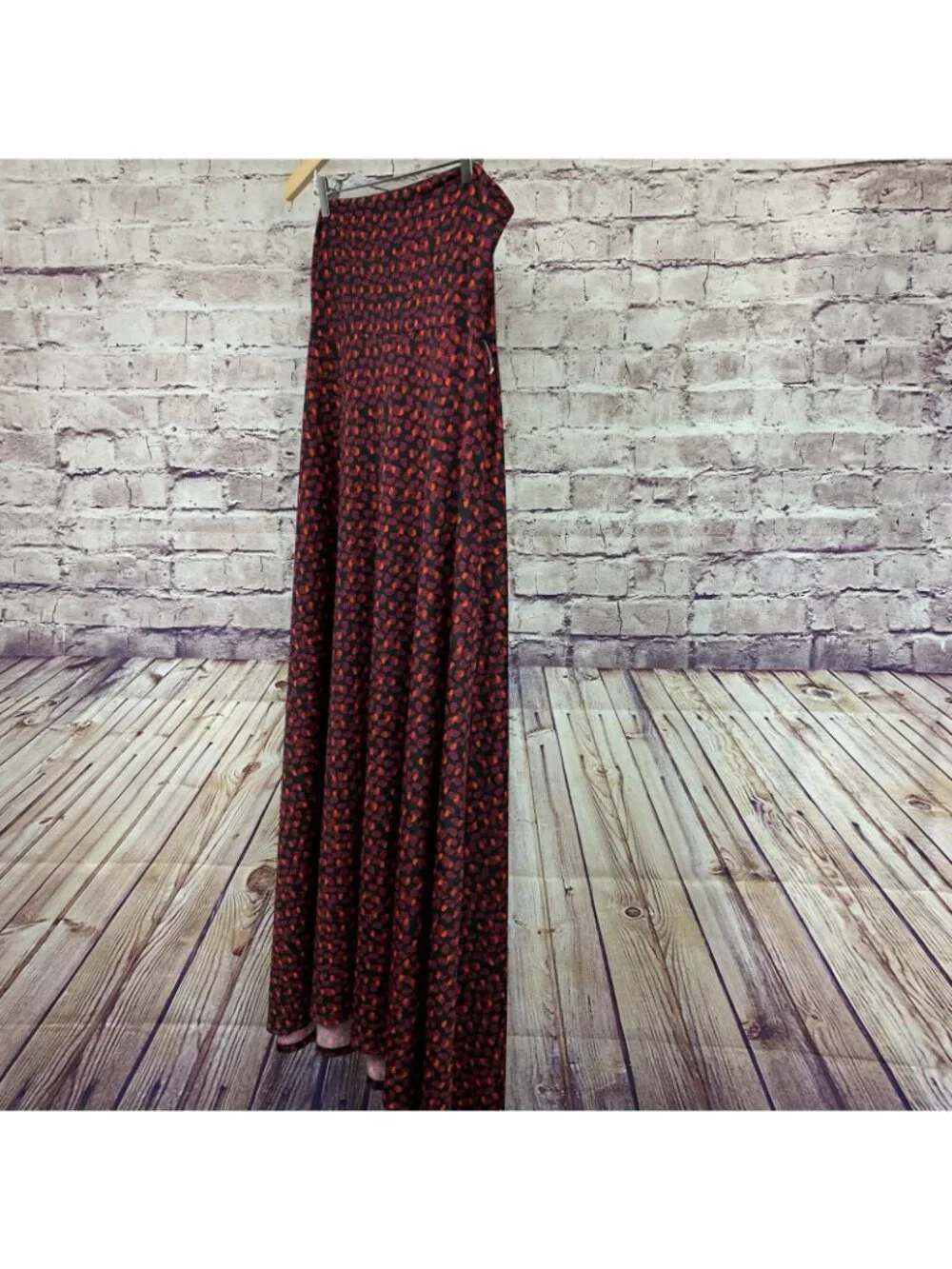 LuLaRoe Red Black Paisley Print Pull On Maxi Skirt